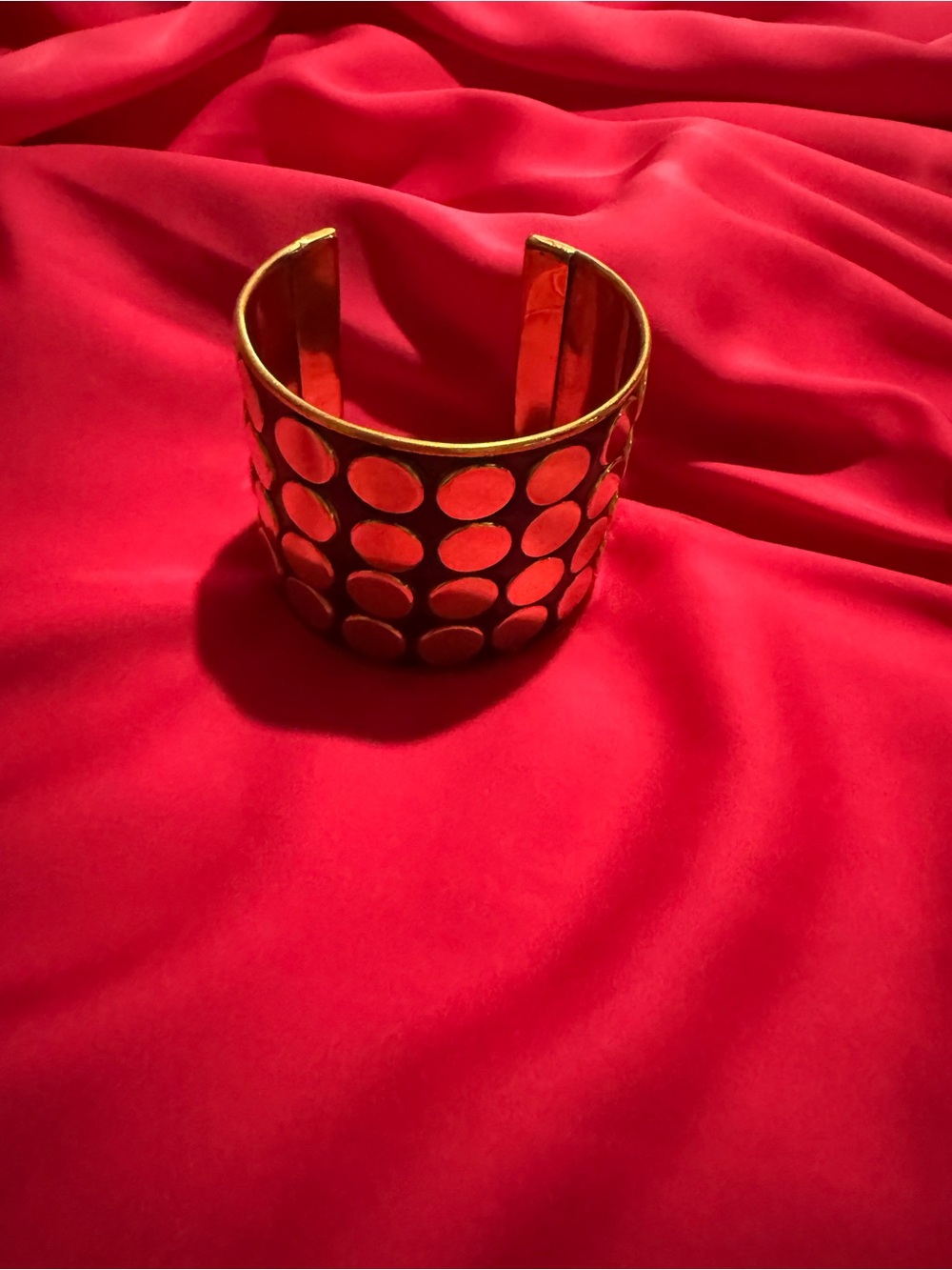 Gold Open Cuff Bracelet with Polka Dot Discs - Women's Jewelry